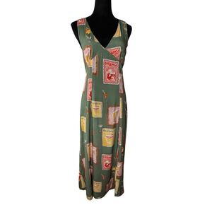 Paper Hearts Anthropologie  Sleeveless Maxi Dress Olive Green‎  Print Cocktail p